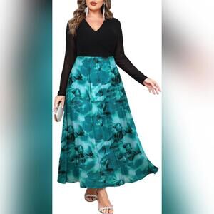 NWT ZOMVA V Neck Long Sleeve Flowy Floral Print Casual Cocktail Dress, 5XL